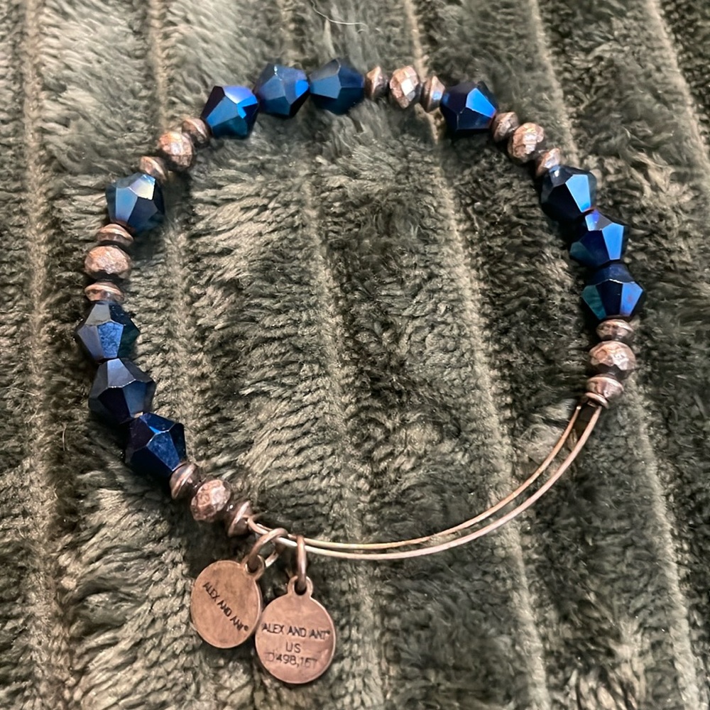 Alex and Ani Azure Glow Glass Wonder Beaded Bangle in Silver-Tone Brass